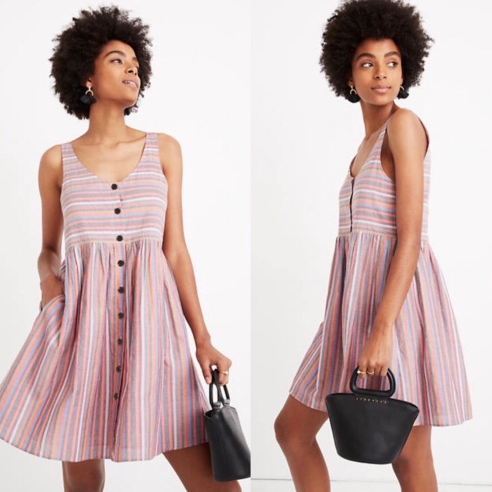 Madewell Striped Mini Dress in Pink and Blue